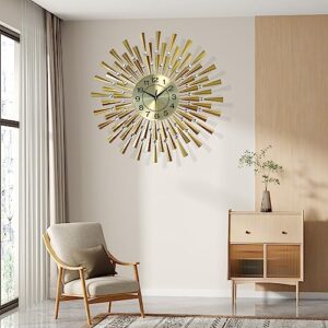 SHUNZY Large Wall Clocks for Living Room Decor Modern Gold Silent Wall Clock Battery Operated Non-Ticking for Bedroom Kitchen Office Home Decorative 24 Inch Retro Crystal Clocks Wall Decor for House