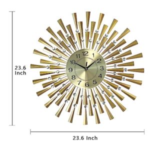 SHUNZY Large Wall Clocks for Living Room Decor Modern Gold Silent Wall Clock Battery Operated Non-Ticking for Bedroom Kitchen Office Home Decorative 24 Inch Retro Crystal Clocks Wall Decor for House