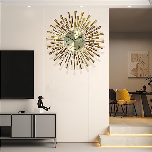 SHUNZY Large Wall Clocks for Living Room Decor Modern Gold Silent Wall Clock Battery Operated Non-Ticking for Bedroom Kitchen Office Home Decorative 24 Inch Retro Crystal Clocks Wall Decor for House