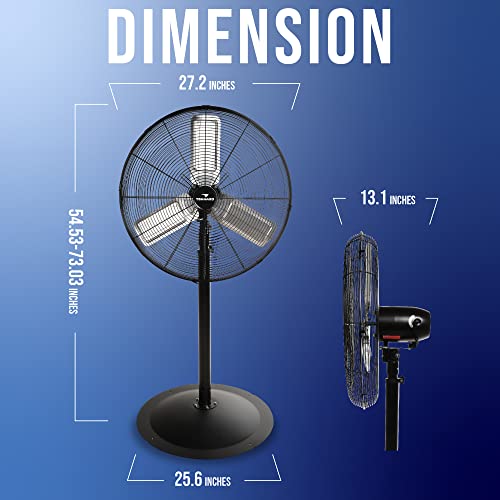 Tornado 24 Inch High Velocity Oscillating Metal Pedestal Fan Commercial, Industrial Use 3 Speed 7600 CFM 1/4 HP 6.6 FT Cord UL Safety Listed