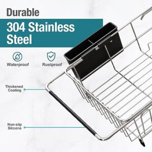 JASIWAY Dish Drying Rack in Sink - Expandable Stainless Steel Dish Drainers for Kitchen Counter, Dish Dryer Rack for Inside Sink, Over The Sink Dish Racks with Utensil Holder, Silver