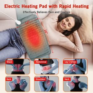 Upgraded Heating Pad for Back Pain Relief Electric Heating Pads for Cramps with Belt (12"x24"+20'') 4 Auto Off & 6 Heat Level Large Menstrual Heating Pad XL Moist/Dry Heat Pad for Neck and Shoulder