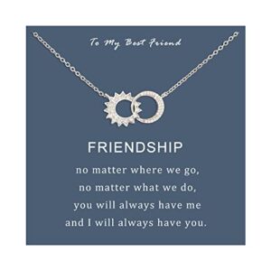 anotherkiss sun and moon necklace, best friend friendship necklace gifts for women girls, bff sister necklace gifts, silver tone