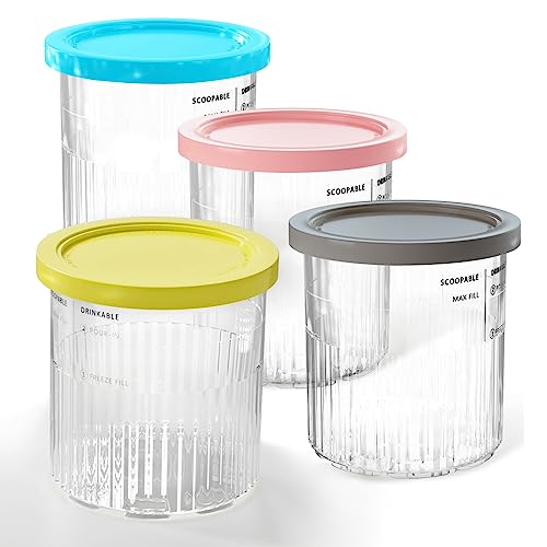 SAMTURUI Ice Cream Containers 24oz Replacement Pints and Lids for Ninja Creami 4 Pack, Compatible with Ninja NC501 NC500 Series/Deluxe Ice Cream Maker, BPA-Free, Dishwasher Safe, Leak Proof