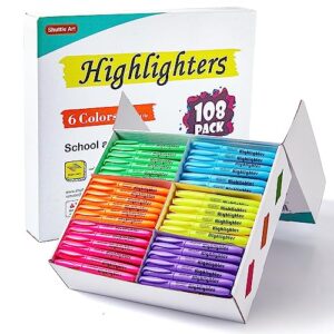 shuttle art 108 pack highlighters, highlighters assorted colors set, 6 bright colors chisel tip dry-quickly non-toxic highlighter markers bulk for adults kids highlighting in home school office