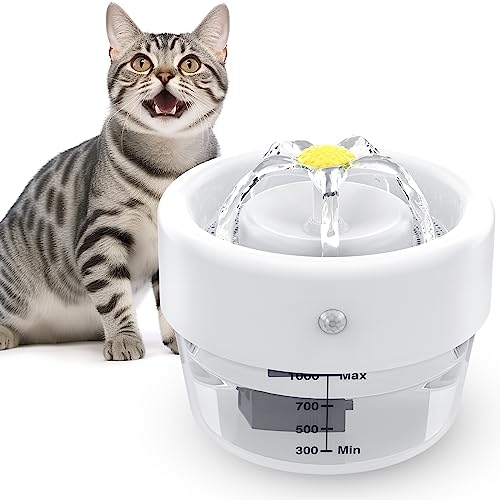 PcEoTllar Cat Water Fountain, Wireless & Rechargeable Battery Operated, Automatic Pet Water Fountain with Filter, 34oz/1L Ultra Quiet Cat Water Dispenser, for Cats, Dogs, Multiple Pets