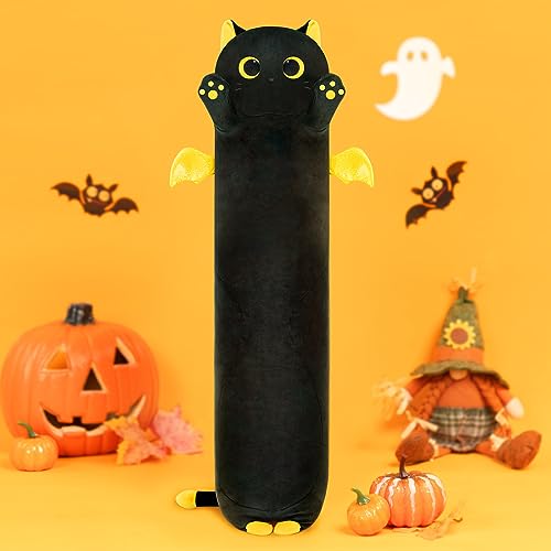 Mewaii Long Cat Plush Body Pillow, 53” Cute Black Cat Stuffed Animals Halloween Plushies, Kawaii Big Squishy Plush Toys Gift for Kids Girls Boys