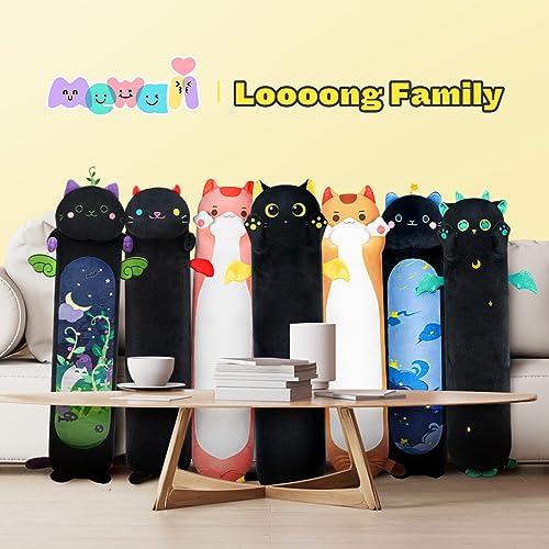 Mewaii Long Cat Plush Body Pillow, 53” Cute Black Cat Stuffed Animals Halloween Plushies, Kawaii Big Squishy Plush Toys Gift for Kids Girls Boys