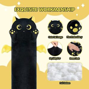 Mewaii Long Cat Plush Body Pillow, 53” Cute Black Cat Stuffed Animals Halloween Plushies, Kawaii Big Squishy Plush Toys Gift for Kids Girls Boys