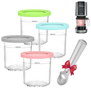 LBSAHETC Ice Cream Containers Compatible with Ninja Creami Nc300 Nc301 Nc299Amz Series 4 Pack Pint Containers with Lids Include Ice Cream Scoop BPA-Free Dishwasher Safe