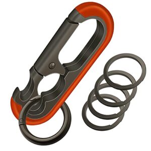 ldjzon heavy duty key chain bottle opener quick release car keychain with 4 key rings for men and women (dark grey&orange)