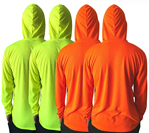 Men UPF 50+ Sun Protection Breathable T Shirt Long Sleeve Workout T-Shirts with Hood (as1, Alpha, x_l, Regular, Regular, 4Pcs Mix (2 Neon Yellow/2 Neon Orange))