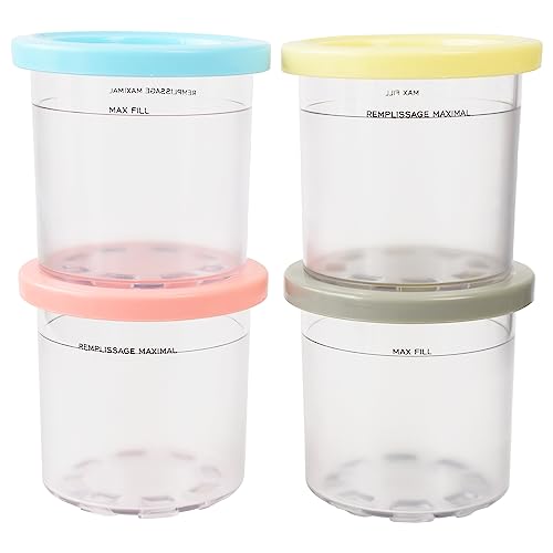 4 Pack Ice Cream Maker Pint Containers with Lid For Ninja - Compatible with NC299AMZ & NC300s Series XSKPLID2CD NC300 NC301 Ninja Creami Replacement Parts, BPA-Free Airtight Dishwasher Safe