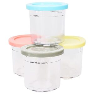 4 Pack Ice Cream Maker Pint Containers with Lid For Ninja - Compatible with NC299AMZ & NC300s Series XSKPLID2CD NC300 NC301 Ninja Creami Replacement Parts, BPA-Free Airtight Dishwasher Safe