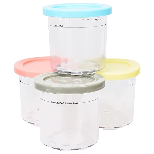 4 Pack Ice Cream Maker Pint Containers with Lid For Ninja - Compatible with NC299AMZ & NC300s Series XSKPLID2CD NC300 NC301 Ninja Creami Replacement Parts, BPA-Free Airtight Dishwasher Safe