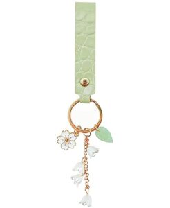 laekou lily of the valley flower key chain green leather keychain for car keys, key chains accessories for women and girls gifts