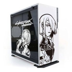 cyberpunk: edgerunners sticker for pc case,anime decor decals for atx computer chassis skin,waterproof easy removable (black and white)