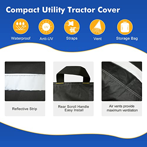 WardWolf Tractor Cover Waterproof Heavy Duty 600D Compact Utility Tractor Cowling Cover Compatible with Kubota, John Deere, Mahindra, Bobcat(Black)