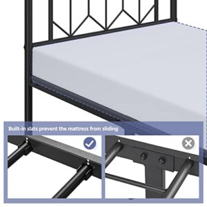 Topeakmart Twin Bed Frames Metal Platform Bed with Vintage Style Headboard/Mattress Foundation/No Box Spring Needed/Under Bed Storage/Strong Slat Support Black Twin Bed