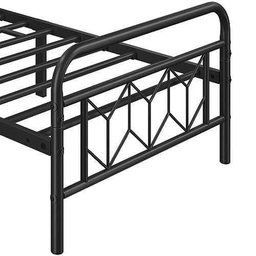 Topeakmart Twin Bed Frames Metal Platform Bed with Vintage Style Headboard/Mattress Foundation/No Box Spring Needed/Under Bed Storage/Strong Slat Support Black Twin Bed