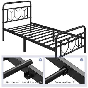 Topeakmart Twin Bed Frames Metal Platform Bed with Vintage Style Headboard/Mattress Foundation/No Box Spring Needed/Under Bed Storage/Strong Slat Support Black Twin Bed