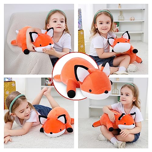 WeBingo Weighted Stuffed Animals, 24" Weighted Fox Plush Toy 4.2 Lb Soft Pillow Cute Giant Plushie Gifts for Kids & Adults(Fox)