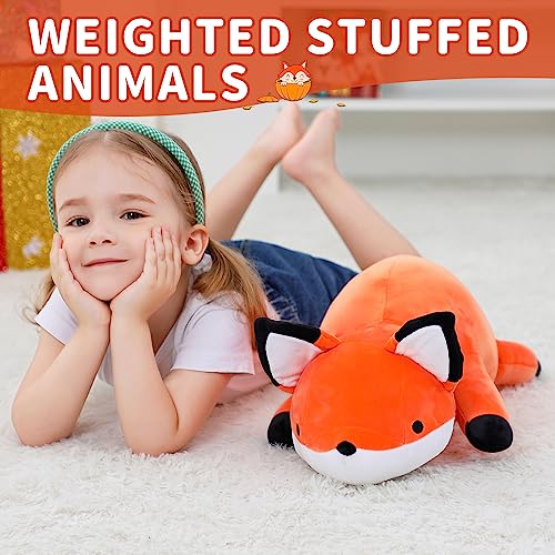 WeBingo Weighted Stuffed Animals, 24" Weighted Fox Plush Toy 4.2 Lb Soft Pillow Cute Giant Plushie Gifts for Kids & Adults(Fox)