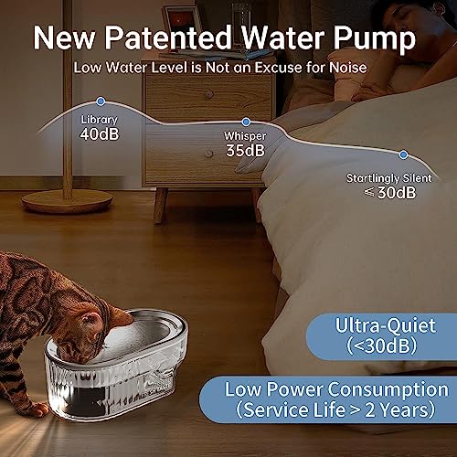 PAPIFEED Cat Water Fountain with 304 Stainless Steel, 84oz/2.5L Large Dog Water Dispenser with LED Light & Emergency Water Storage, Ultra Quiet Water Bowl for Cats, Dogs, Multiple Pets (3 Filters)