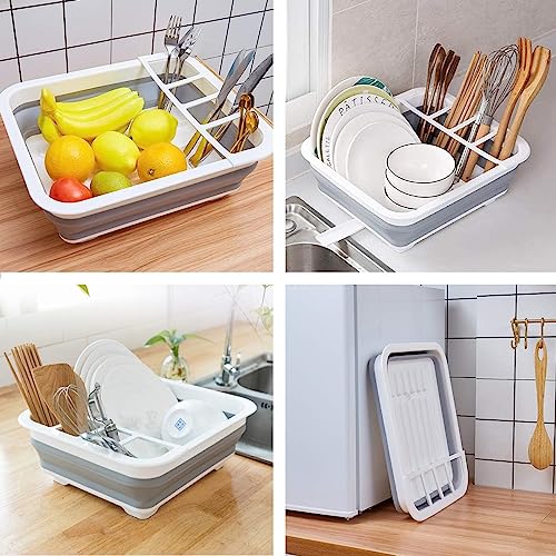 Otiyer Collapsible Dish Drying Rack for Kitchen Storage Tray Dinnerware Drainer Foldable Portable Dish Drying Rack for Kitchen RV Campers,Travel Trailer Save Space Easy to Store