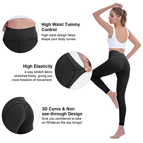 vnnink Leggings for Women,high Waisted Yoga Pants with pocktes,Black Tummy Control Workout Compression Leggings,Running,Gym,Womens Soft Hiking,Athletic,Fittin Spandex Leggings-05S