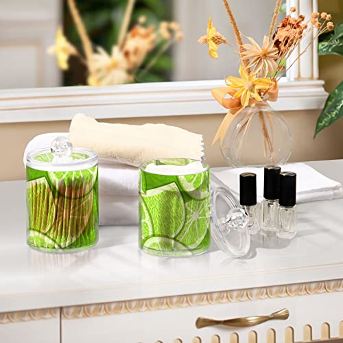 SUABO Plastic Jars with Lids,Green Lemon Storage Containers Wide Mouth Airtight Canister Jar for Kitchen Bathroom Farmhouse Makeup Countertop Household,Set 2