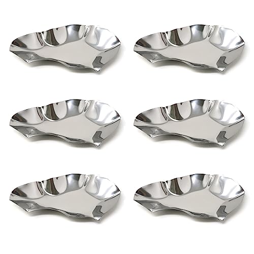 Honbay 6PCS Stainless Steel Oyster Shells Reusable Food Shell Pans Clam Grilling Shells Kitchen Metal Oyster Dish for Cooking Seafood Scallop Shrimp