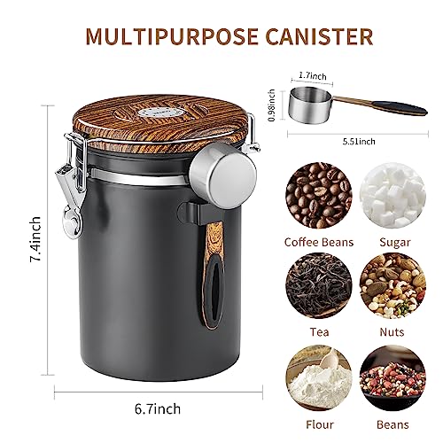 shoxil 22OZ Coffee Canister Coffee Bean Storage Airtight Containers Stainless Steel Kitchen Food Storage Container with Date Tracker and Scoop for Ground coffee, Beans, Tea, Sugar, Flour, Cereal