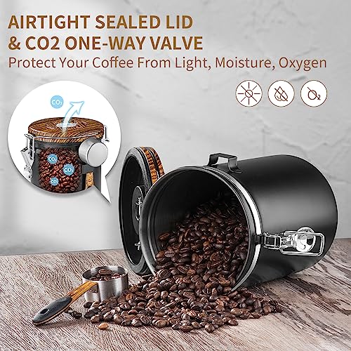 shoxil 22OZ Coffee Canister Coffee Bean Storage Airtight Containers Stainless Steel Kitchen Food Storage Container with Date Tracker and Scoop for Ground coffee, Beans, Tea, Sugar, Flour, Cereal