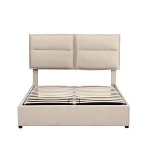 Merax Full Upholstered Platform Bed with a Hydraulic Storage System, Beige