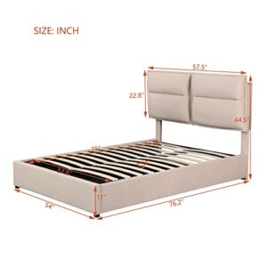 Merax Full Upholstered Platform Bed with a Hydraulic Storage System, Beige