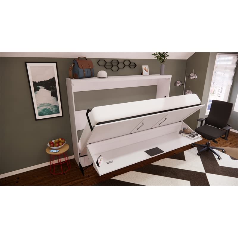 RoomAndLoft Brentwood Lateral Queen Solid Wood Murphy Deskbed in White
