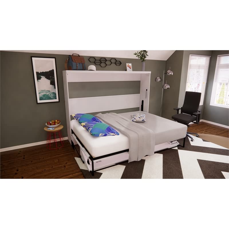 RoomAndLoft Brentwood Lateral Queen Solid Wood Murphy Deskbed in White