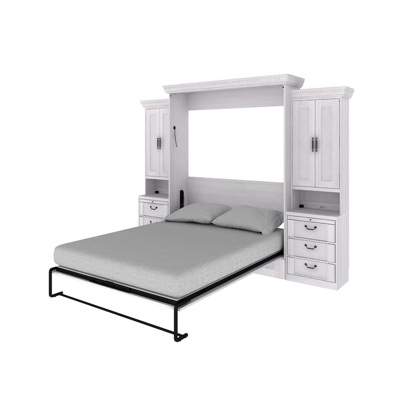 RoomAndLoft Imperial Queen Solid Wood Murphy Bed & 2 Piers in White