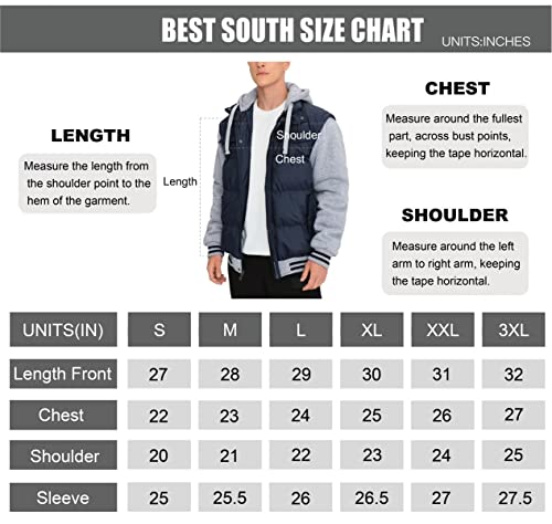 BEST SOUTH Men's Hooded Winter Coats Water Resistant Warm Thicken Insulated Full Zip Windproof Jackets with Pockets Blue Grey 4XL