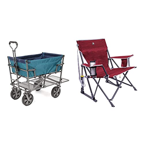 Mac Sports Double Decker Heavy Duty Steel Frame Collapsible Outdoor 150 Pound Capacity Yard Cart Utility Garden Wagon & GCI Outdoor Kickback Rocker Portable Rocking Chair & Outdoor Camping Chair