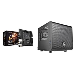 gigabyte a520i ac & thermaltake core v1 spcc mini itx cube gaming computer case chassis, interchangeable side panels, black edition, ca-1b8-00s1wn-00