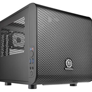 Gigabyte A520I AC & Thermaltake Core V1 SPCC Mini ITX Cube Gaming Computer Case Chassis, Interchangeable Side Panels, Black Edition, CA-1B8-00S1WN-00