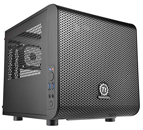 Gigabyte A520I AC & Thermaltake Core V1 SPCC Mini ITX Cube Gaming Computer Case Chassis, Interchangeable Side Panels, Black Edition, CA-1B8-00S1WN-00