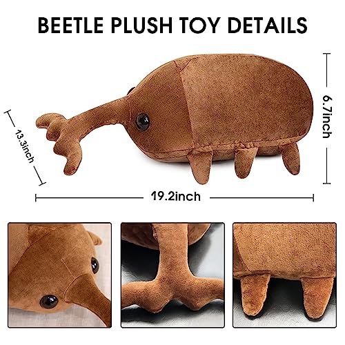 19.2 Inch Weighted Insect Beetle Plush Adorable Realistic Bug Beetle Stuffed Animal for Kids to Hug, Play, and Companionship (Bonus Beetle Keychain)