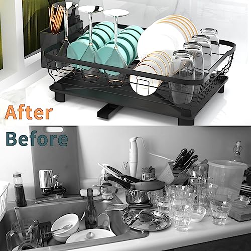 IMURZ Dish Racks for Kitchen Counter, Stainless Steel Drying Rack for Kitchen Sink with Detachable Drainage Board, Suitable for Various Tableware Storage and Dish Drainers for Kitchen Counter