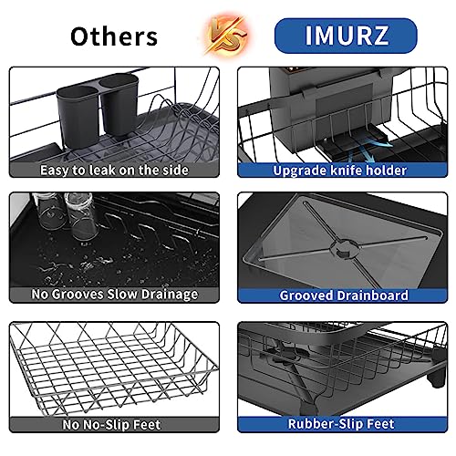 IMURZ Dish Racks for Kitchen Counter, Stainless Steel Drying Rack for Kitchen Sink with Detachable Drainage Board, Suitable for Various Tableware Storage and Dish Drainers for Kitchen Counter