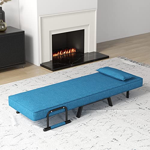 Giantex Convertible Sofa Bed, 4-in-1 Sleeper Chair with Pillow, Modern Recliner Guest Bed with 6 Positions Adjustable Backrest, Metal Legs, Linen Fabric Armchairs for Nursery Living Room Office (Blue)