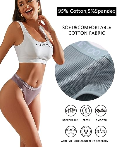 FINETOO Cotton Thongs for Women Breathable Stretch Hipster Panties Sexy Thong Underwear S-XL