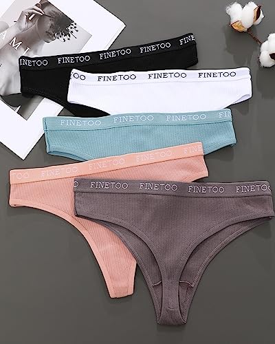 FINETOO Cotton Thongs for Women Breathable Stretch Hipster Panties Sexy Thong Underwear S-XL